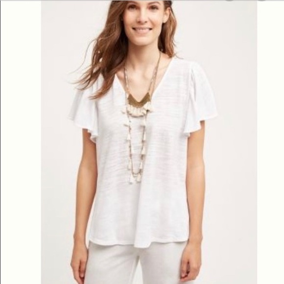 Anthropologie Tops - Anthropologie Ruffle Sleeve White Size S/P